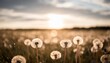 field of dandelion in sunset bokeh and allergy