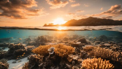 Poster - a bright underwater world with coral reefs