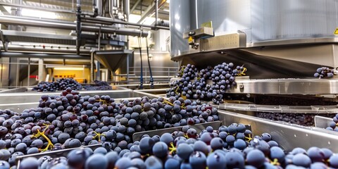 Wall Mural - Crushing and Destemming Area: Stainless steel machinery for separating grape skins from stems.