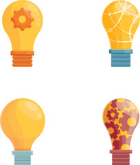 Poster - Light bulb icons set cartoon vector. Various glowing smart lamp. Idea, creative, technology
