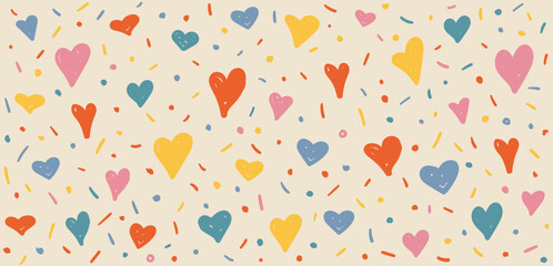 Wall Mural - hearts hand drawn y2k naive seamless pattern. vector colorful doodle funny hearts love background in