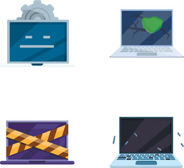 Poster - Computer repair icons set cartoon vector. Various broken personal computer. Repair service, maintenance