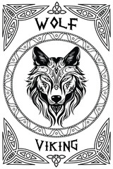 Viking Wolf Head Tatto And Pattern Frame. Unique Desgin Viking Tattoo