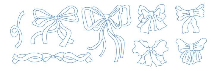 Aufkleber - Vector abstract hand-drawn illustration in simple linear minimal style, decorative frames for prints, invitations, cards with bows and ribbons