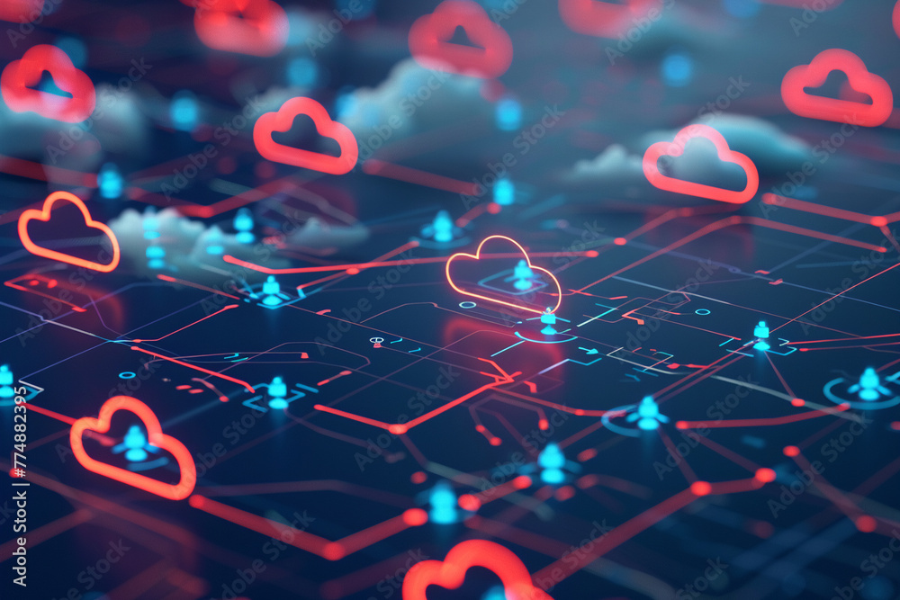 Diagram showcasing a network of interconnected clouds representing a ...