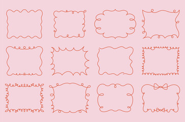 Aufkleber - Vector abstract hand-drawn illustration in simple linear minimal style, decorative frames for prints, invitations, cards with bows and ribbons