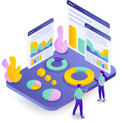 Poster - Vector isometric illustration, ui concept for your website. Web UI/UX design concept. Data analysis, management, SEO, online shopping and startup business. Vector EPS 10