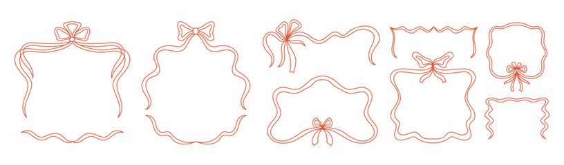 Aufkleber - Vector abstract hand-drawn illustration in simple linear minimal style, decorative frames for prints, invitations, cards with bows and ribbons