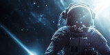 Fototapeta Kosmos - Astronaut in space with stars and sunlight, ideal for educational and inspirational science materials