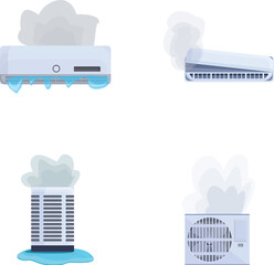 Poster - Damaged conditioner icons set cartoon vector. Various broken air conditioner. Repair maintenance