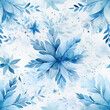 Watercolor christmas seamless pattern in blue colors.