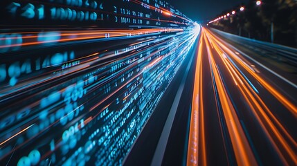 Poster - Generative AI : Digital data flow on road with motion blur to create vision of fast speed transfer