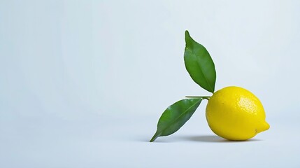 Poster - Generative AI : Lemon with green leaf isolated on white background.