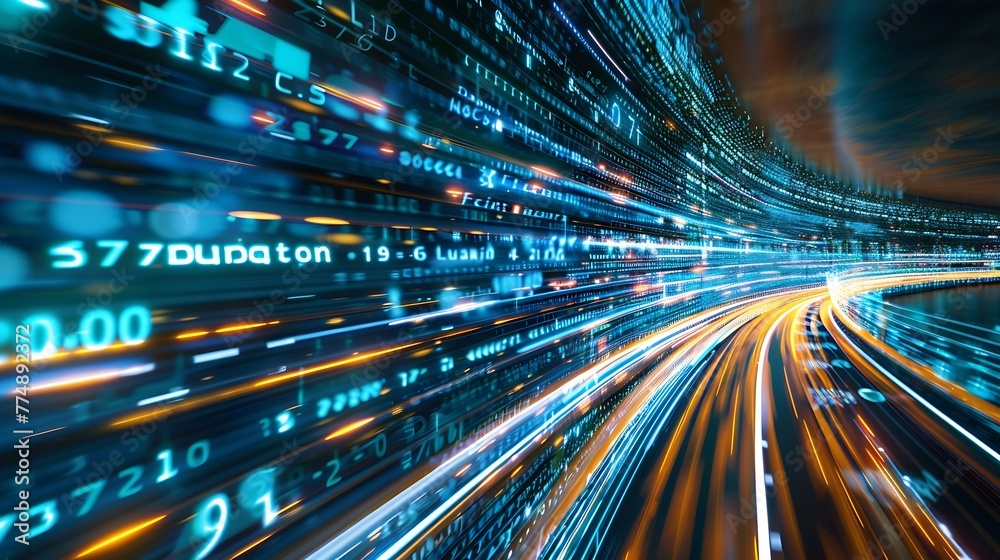 Generative AI : Digital data flow on road with motion blur to create ...