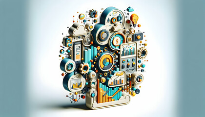 3d flat icon as ai market matrix a banner with a matrix style financial chart and ai elements. in fi