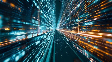 Poster - Generative AI : Digital data flow on road with motion blur to create vision of fast speed transfer