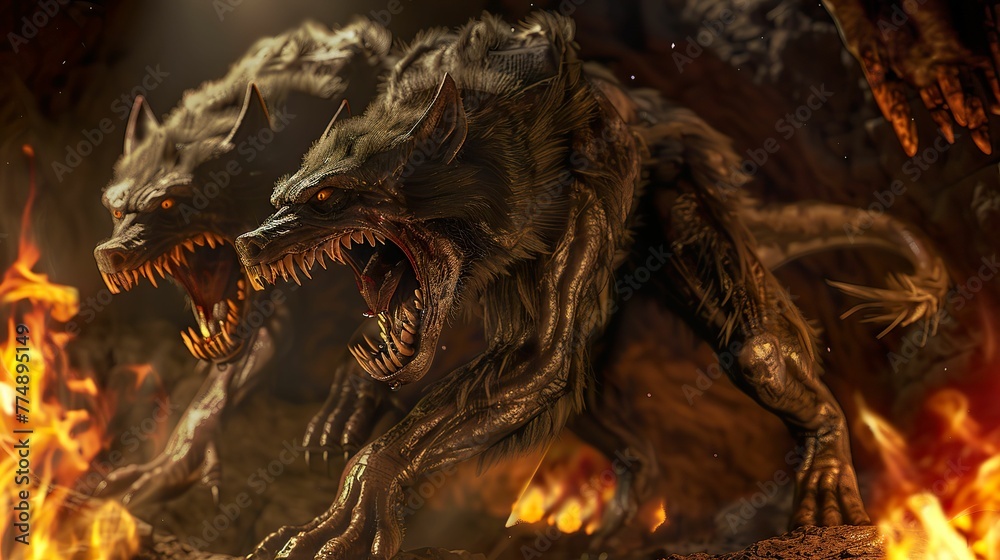 Cerberus the three-headed guardian of the underworld Stock Illustration ...