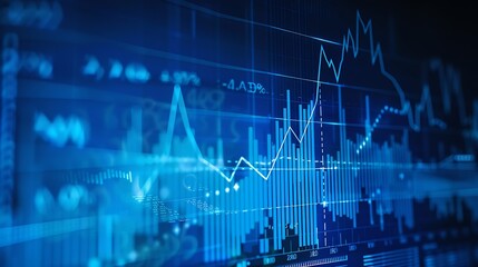 Leinwandbilder - Generative AI : Close up financial chart with line graph in stock market on blue color background