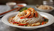 Blissful Shrimp Delight on a White Plate. Generative AI