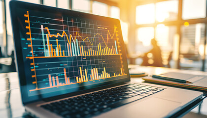 Poster - On a laptop screen - an online sales dashboard shows graphs and revenue figures - reflecting the business's financial health