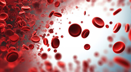 Wall Mural - Microscope photo illustration of red bubbles of blood cells on white background. Health care, medical, Human body anatomy and science concept.