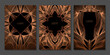 © Morena - Set of luxury art deco style geometric linear template. Golden frames. Black background with gold outline elements. Abstract minimalist gatsby style poster, banner, cover. Bronze vintage templates