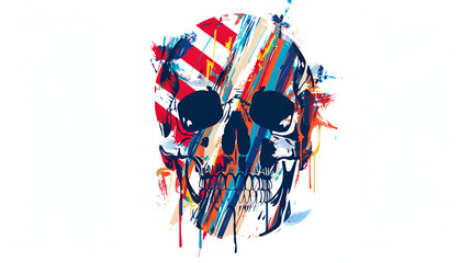 Wall Mural - Colorful vector art, solid black lines isolated on white. Modern American patriotic logo. Incorporate a skull into the creative modern design, Generative Ai