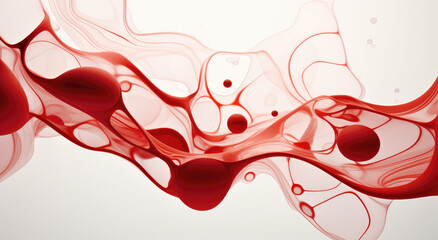 Wall Mural - Microscope photo illustration of red bubbles of blood cells on white background. Health care, medical, Human body anatomy and science concept.