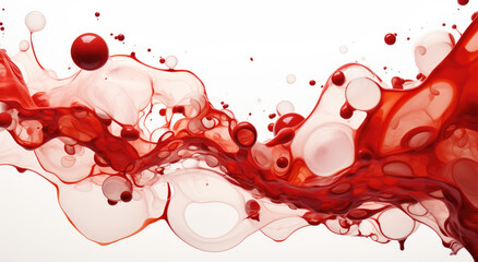 Wall Mural - Microscope photo illustration of red bubbles of blood cells on white background. Health care, medical, Human body anatomy and science concept.