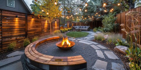 Wall Mural - a cozy modern backyard with a fire pit area