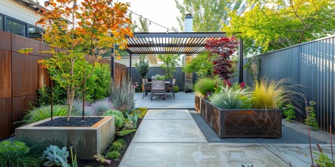 Poster - a modern industrial-style backyard