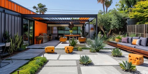 Canvas Print - a modern industrial-style backyard