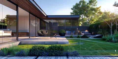 Poster - a modern metal and glass fence to enclose the backyard of a contemporary home.