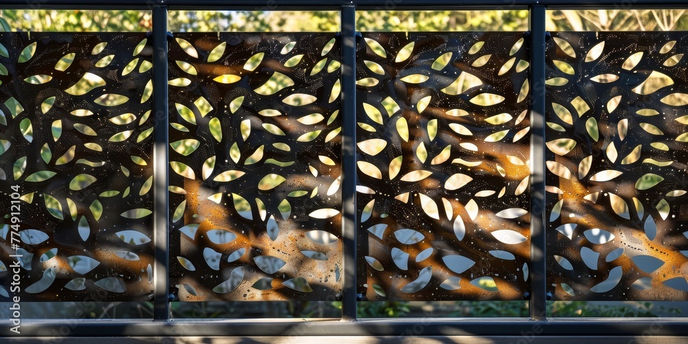 Fence Panel Patterns artistic fence featuring metal panels with laser-cut patterns inspired ...