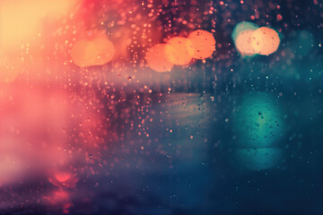 Poster - Abstract colorful background with water drops, lights and bokeh. Background image. Created with Generative AI technology.