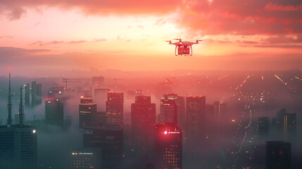 Poster - A drone flying above a city skyline, delivering urgent medical supplies to a hospital