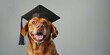 Cute golden dog graduating training in graduation hat empty space banner