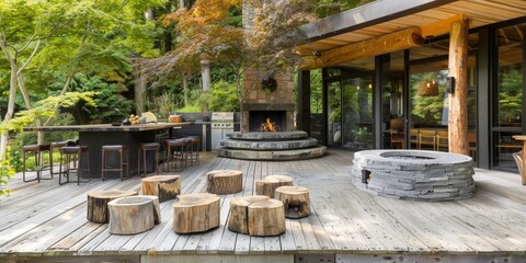 Poster - modern backyard with a rustic touch, incorporating a reclaimed wood deck