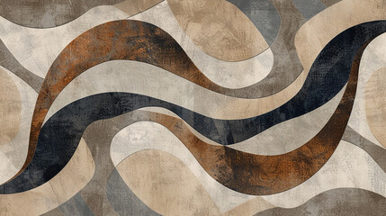 Canvas Print - a beige and brown abstract wallpaper, in the style of organic shapes and curved lines, light gray and black