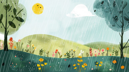 Sticker - illustration, raining outside with Spring vibes