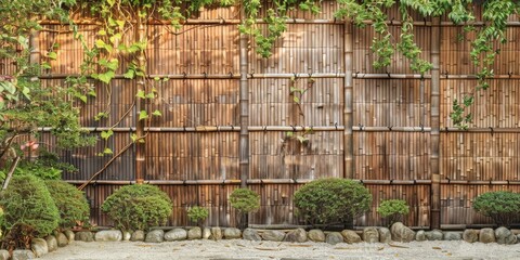 Poster - sleek, geometric fence with asymmetrical wooden slats