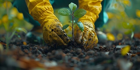 Planting a Young Tree as a Symbol of Environmental Protection and Reforestation Efforts. Concept Environment, Trees, Reforestation, Conservation, Sustainability