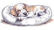 colorful illustration of a Beagle sleeping in a Fluffy Bed