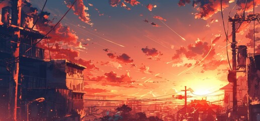 Wall Mural - a sunset over a city