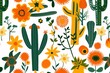 a pattern of cactus and flowers