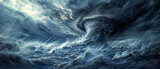Fototapeta Las - A stormy ocean with a huge wave and a dark sky