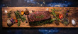 A piece of steak on a wooden cutting board