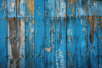 Poster - old blue painted wooden background. Created with Generative AI technology.
