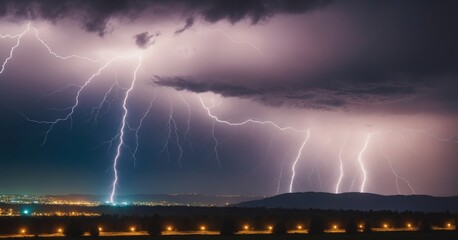 Wall Mural - lightning storm over city