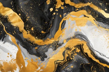 Wall Mural - Abstract gold and black ink background with marble texture and watercolor effects - Luxury wallpaper